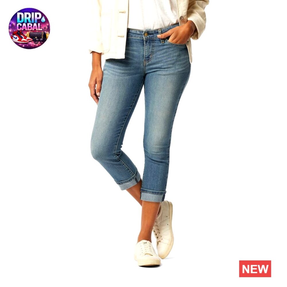 Mid-Rise Slim Fit Capris Stretch Denim Leggings-Like Comfort Classic Chic